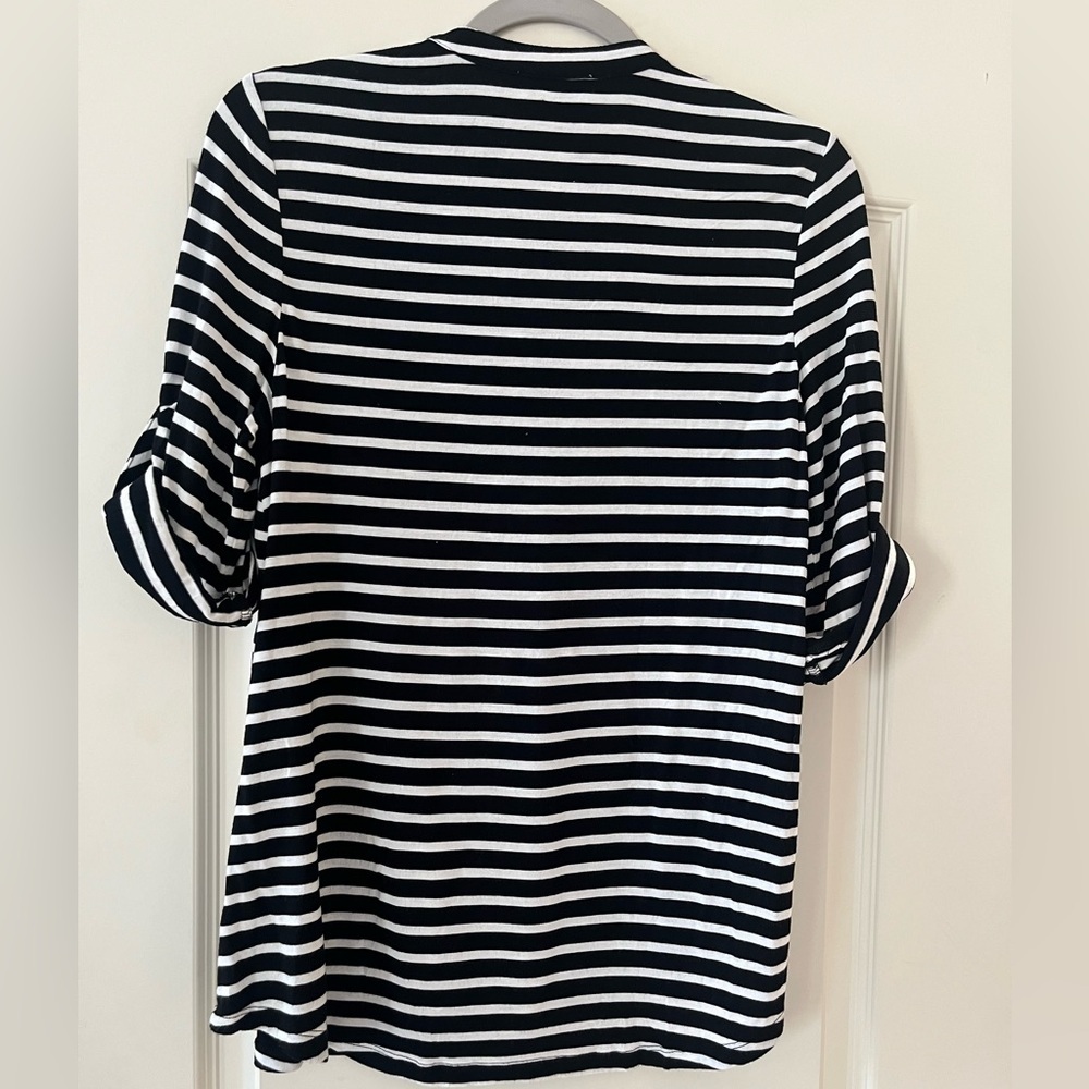 Calvin Klein Black & White Striped Rayon Blend 3/4 Sleeve Blouse Women’s Medium - Picture 3 of 11